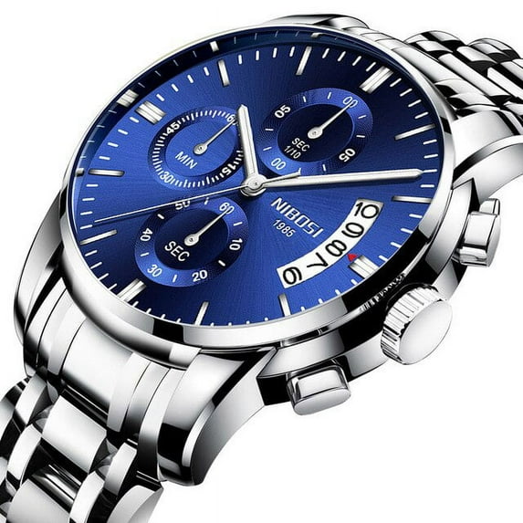 NIBOSI Luxury Watches Mens New Stainless Steel Waterproof Chronograph Army Military Wrist Watch for Men Relogio Masculino