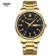 NIBOSI Men Watch Stainless Steel Top Quailty Luxury Push Button Hidden Clasp Waterproof Luminous Date Week Sport Wrist Watches