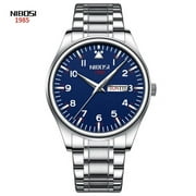 NIBOSI Men Watch Stainless Steel Top Quailty Luxury Push Button Hidden Clasp Waterproof Luminous Date Week Sport Wrist Watches