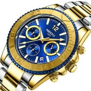 NIBOSI Mens Chronograph Stainless Steel Wristwatch, Bronze