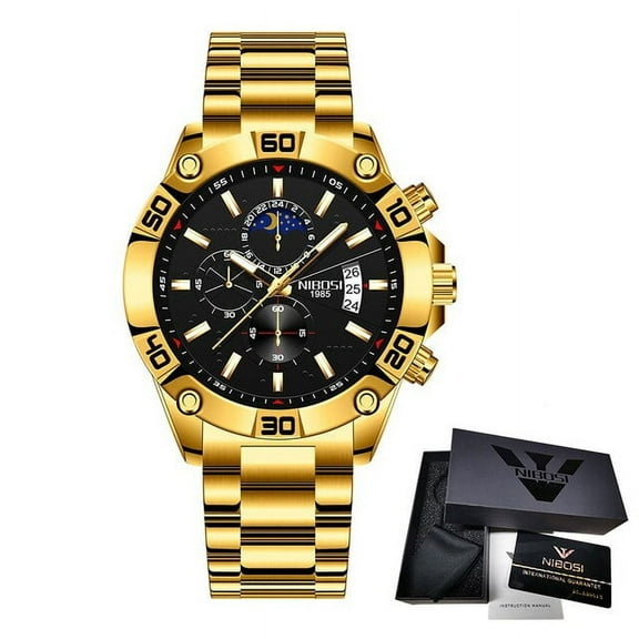 NIBOSI Mens Watches Business Top Luxury Brand Gold Steel Quartz Watch Mens Military Waterproof Sports Watch Relogio Masculino