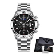 NIBOSI Mens Other Metal Other Watchband Material Wristwatches, Silver