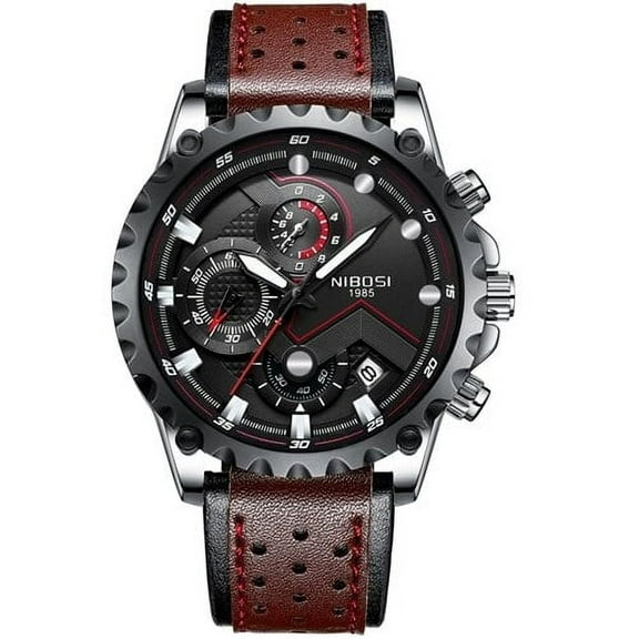 NIBOSI Mens Watches Chronograph Stopwatch Date Genuine Leather 30M Waterproof Clock Man Quartz Watches Men Sports Watch