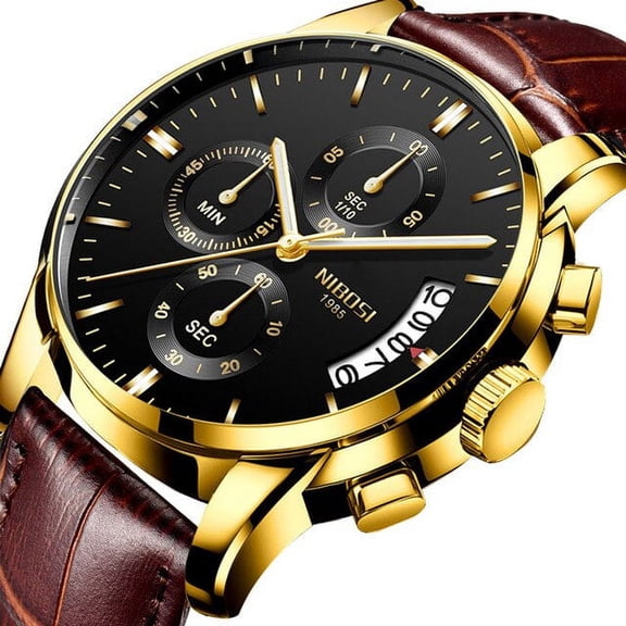 NIBOSI Watch For Men Top Brand Luxury Waterproof 24 Hour Date Quartz Clock Brown Leather Sports WristWatch Relogio Masculino