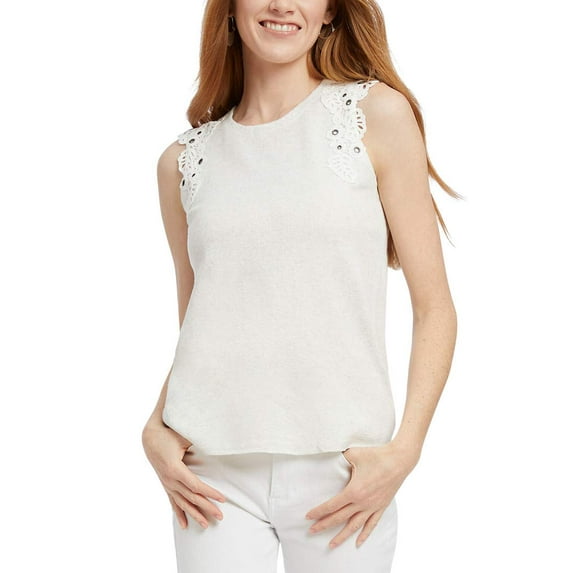 NIC+ZOE Women's Sleeve LACE Tank, Paper White, Extra Large