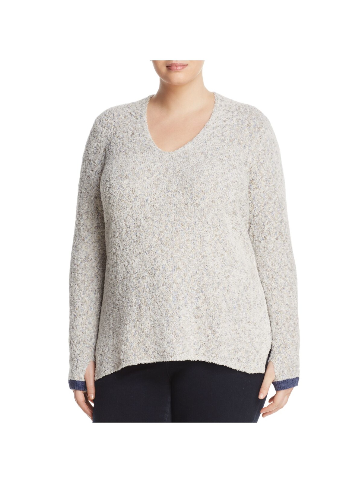 NIC+ZOE Women's Relaxed Glam Sweater - V-Neck Pullover With Ruched Sleeves & Rhinestone Details