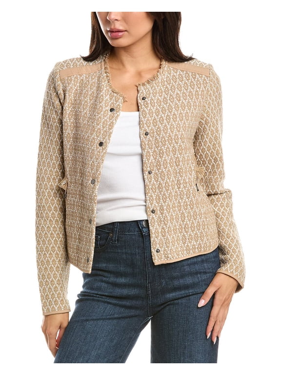 NIC & ZOE womens Brocade Fringe Knit Jacket, XXL, Brown