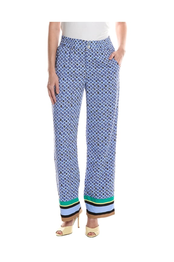 NIC & ZOE womens  Petite Mosaic Trimmed Lenox Wide Leg Pant, 14P, Blue