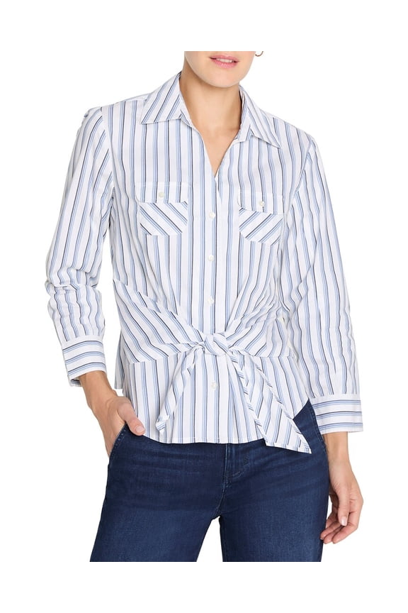 NIC & ZOE womens  Striped Iconic Tie Front Shirt, s, Blue