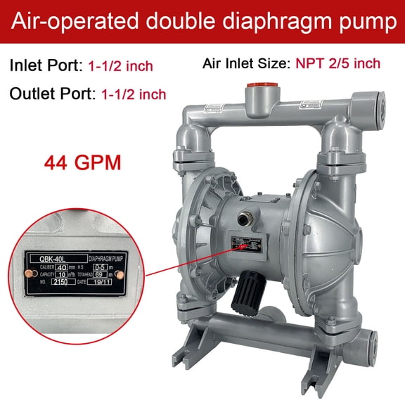 NICCOO 1/2'' Air Operated Double Diaphragm Pump 44GPM Inlet & Outlet Petroleum Fluids