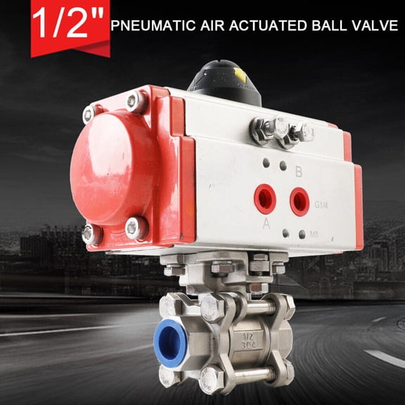 NICCOO 1/2" T-type Pneumatic Air Actuated Ball Valve for Industry Stainless Steel Pipe Systems