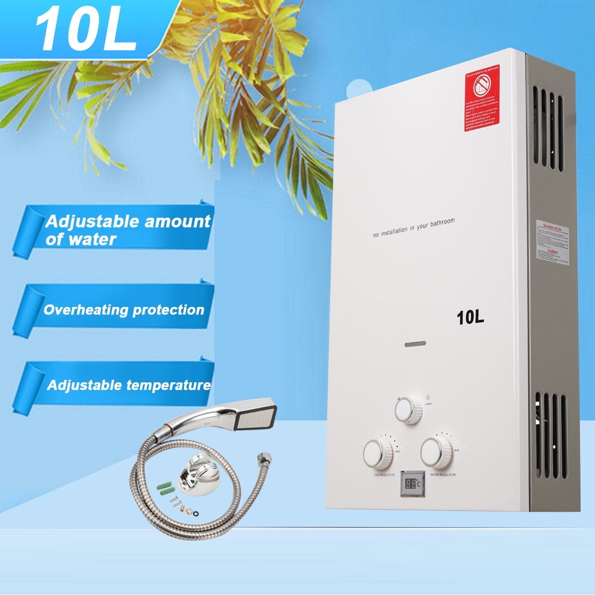 NICCOO 10L Propane Gas LPG Portable Tankless Water Heater Outdoor Camping Shower