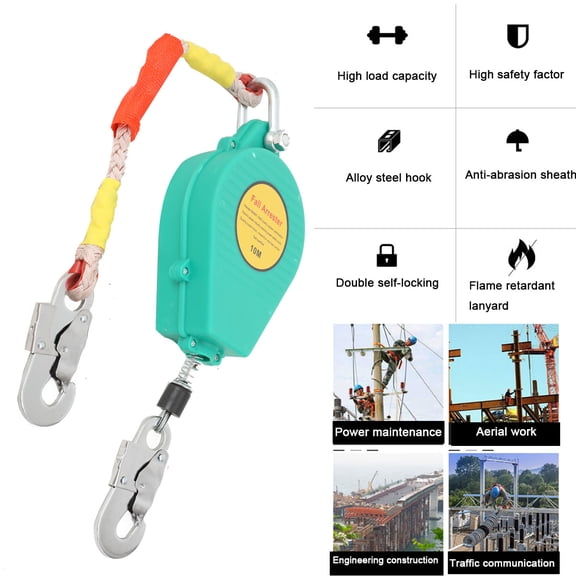 NICCOO 23ft/10m Self Retracting Lifeline, Fall Arrest Fall Protection Dual Alloy Steel Hook Steel Wire Rope Heavy Duty Retractable Lanyard, Roofing Lifeline, SRL, Safety Lanyard