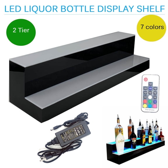 NICCOO 31" 2-Tier LED 7 Colors Adjustable Liquor Bottle Display Stand Bar Home LED Lighted Liquor Shelf with Remote