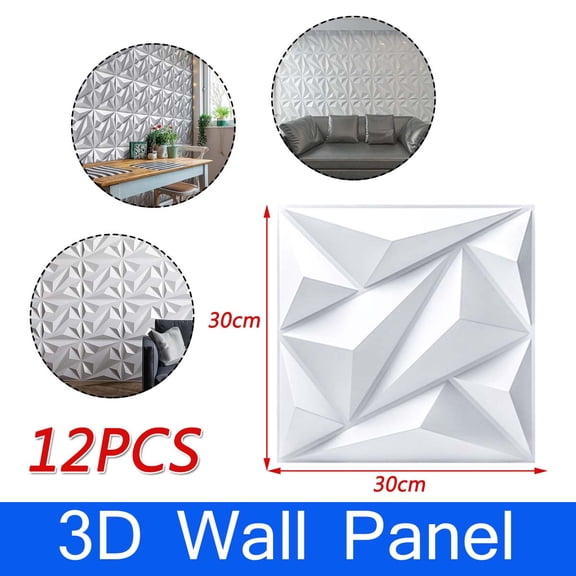 NICCOO 3D Wall Panels Diamond for Interior Wall Decor, White 3D Wall Panels Peel and Stick, Paintable 3D Wall Decor Covering Panels for Living Room Bedroom, Pack of 12 Tiles