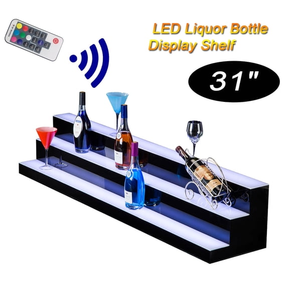 NICCOO Led Lighted Liquor Bottle Display Shelf, Led Bar Shelves for Liquor 3-Step Lighted Liquor Bottle Shelf for Home/Commercial Bar, Acrylic Lighted Bottle Display with Remote & App Control