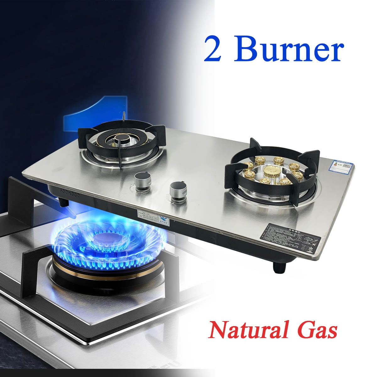 NICCOO Portable 28'' Cooktop Double Burner Household Built-in Natural Gas Stove Stainless Steel
