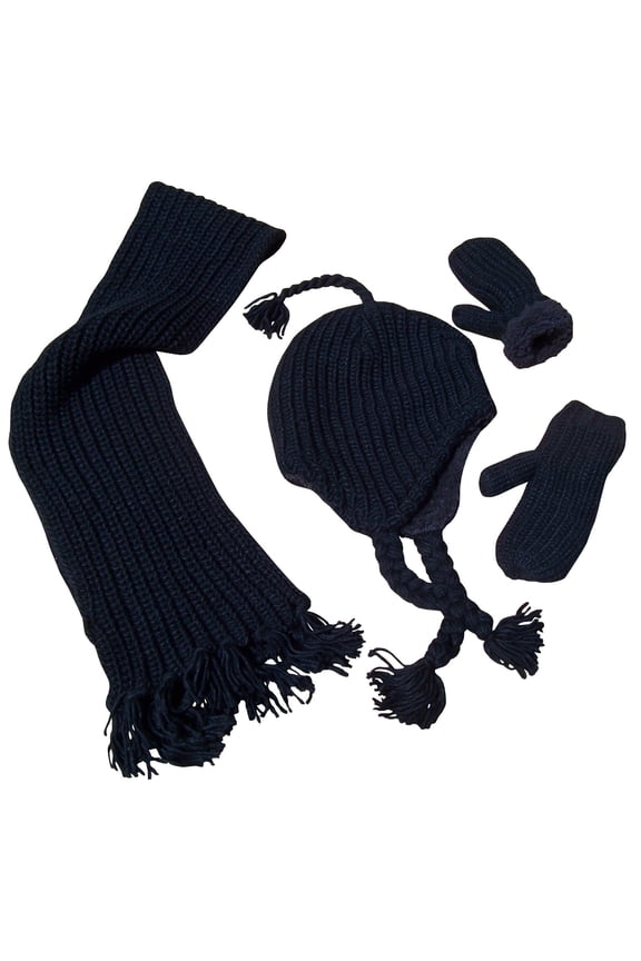 NICE CAPS Unisex Adults Cable Knit 3 Piece Hat Scarf Glove Winter Set Sherpa Lining - Mens Womens