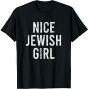 NICE JEWISH GIRL lettering printed round neck short sleeved T-shirt for couples in black