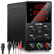 NICE-POWER DC Power Supply Variable 120V 3A High Precision 4-Digits LED Display 5V/2A USB Port Test Lead Output and Input Cord Metal