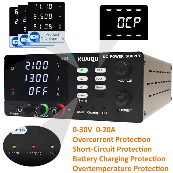 NICE-POWER DC Power Supply Variable 30V 20A 600W High Power Bench Power Supply for 12V/24V Battery Charging Parts Testing Controller Power Supply with OCP Memory Storage Output Switch