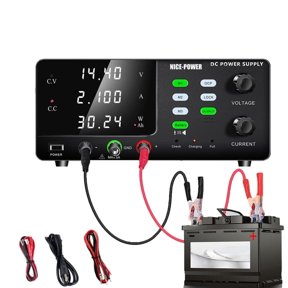 NICE-POWER DC Power Supply Variable 30V 20A 600W High Power Bench Power Supply for 12V/24V Battery Charging Parts Testing Controller Power Supply with OCP Memory Storage Output Switch