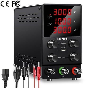 NICE-POWER DC Power Supply Variable 30V 10A 300W Adjustable Voltage DC Power Supply Switch Regulated Bench Top Power Supply 9.4‘ x 5.9’ x 3.3’ 1Pack SPS3010