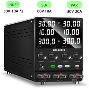 NICE-POWER Dual DC Power Supply Variable: 30V 10A Adjustable Switching Regulated Series (60V 10A) Parallel (30V 20A) High Precision 5V/2A USB Port Bench Lab Power Supplies.