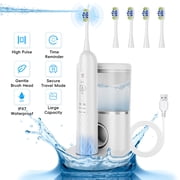 NICEBAY Electric Toothbrush and Water Flosser Combo, 6 Modes, 90 PSI Oral Irrigator, 500mL Tank, IPX7 Waterproof, 5 Brush Heads