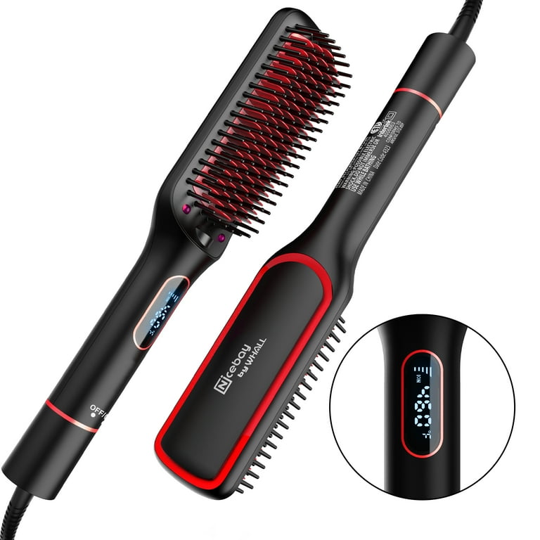 NICEBAY Hair Straightener Brush Negative Ion Hair Straightening Brush for Women with LED Display Screen