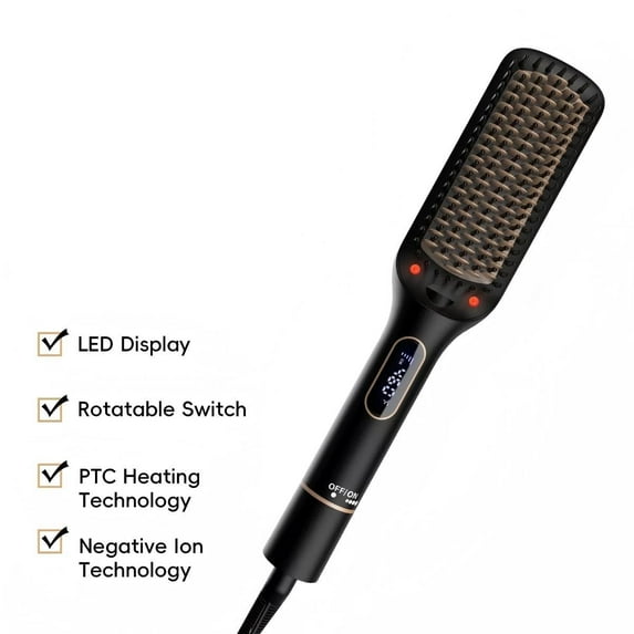 NICEBAY by SKIMI Straightener Brush with LED Display, 6 Temp Settings, Auto-Off Straightener Comb