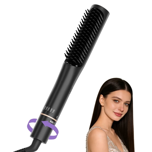 SKIMI Hair Straightening Brush, Ionic Hair Straightener Comb, Ceramic Coating, Heated Hair Tool for Smoother, Dual-Voltage Hot Brush