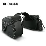 NICECNC Large Quick Detach Motorcycle PU Leather Saddle bags Water Resistant Universal Fit Black