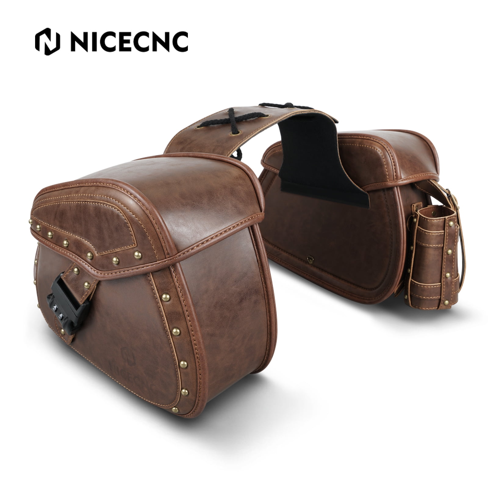 Retro Motorcycle Leather Saddlebags with Cup Holder Togo Ubuy