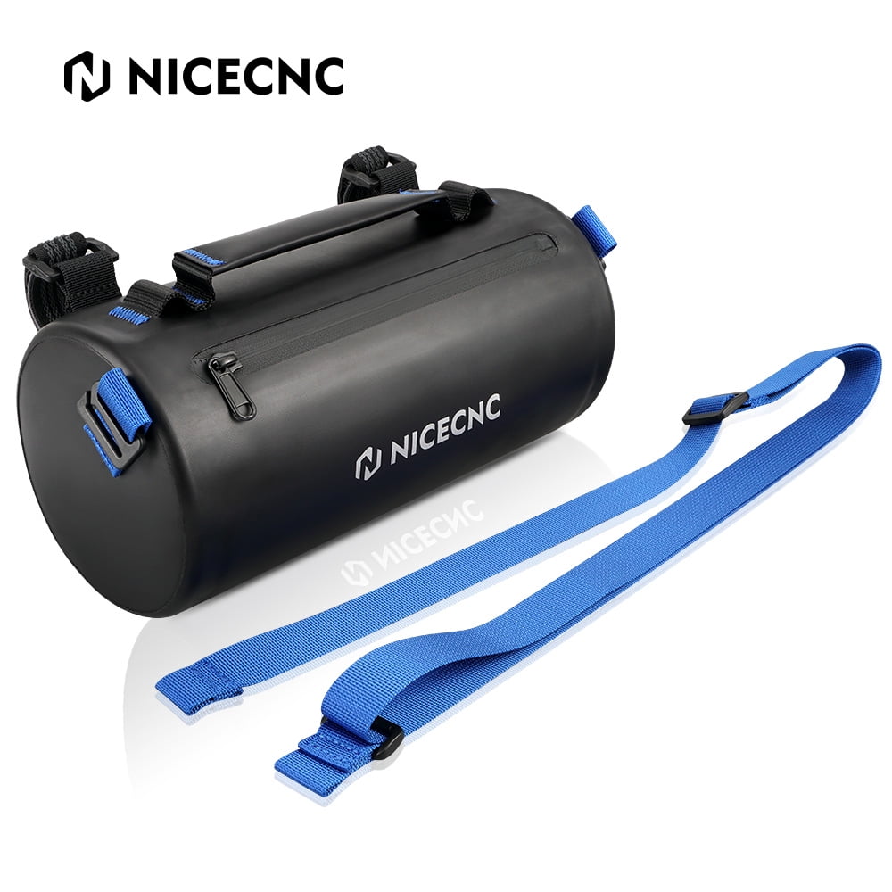 NICECNC Motorcycle Front Barrel Storage Bag Fork Tool Saddle Bag Luggage Handlebar with Shoulder Strap TPU Leather IPX6 Waterproof, Black