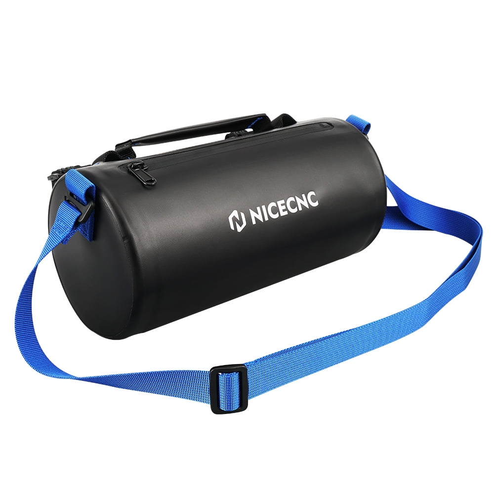 NICECNC Motorcycle Handlebar Bag Small Waterproof Bag with Shoulder Strap TPU Leather Motorcycle Barrel Roll Bag Accessories Black