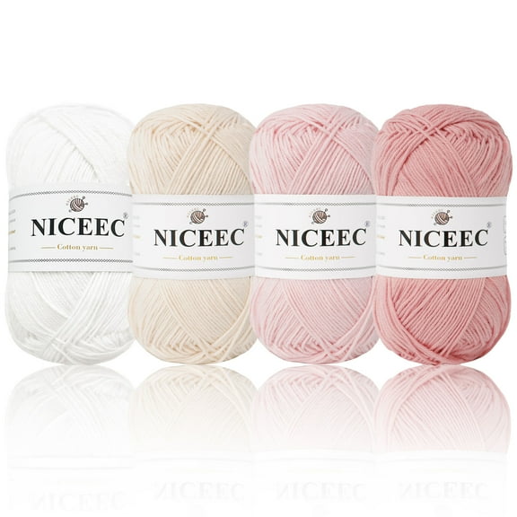 NICEEC 1.76" Cotton Pink White Beige Yarn, 175 Yards (4 Pack)