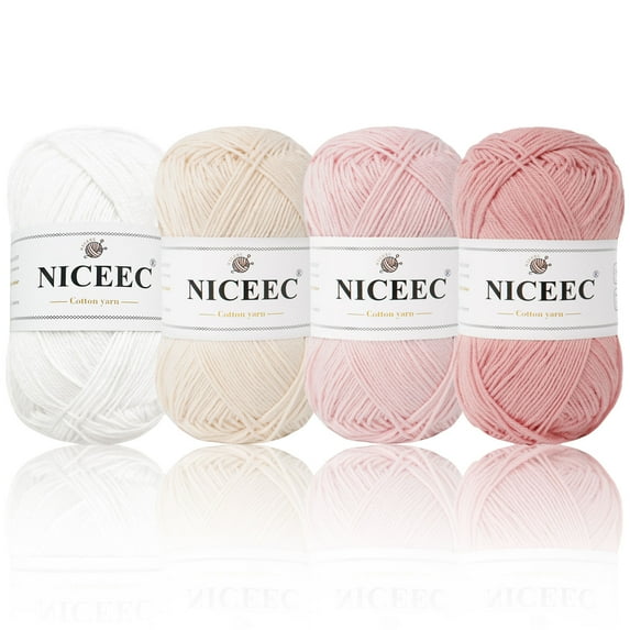 NICEEC 1.76" Cotton Pink White Beige Yarn, 175 Yards (4 Pack)