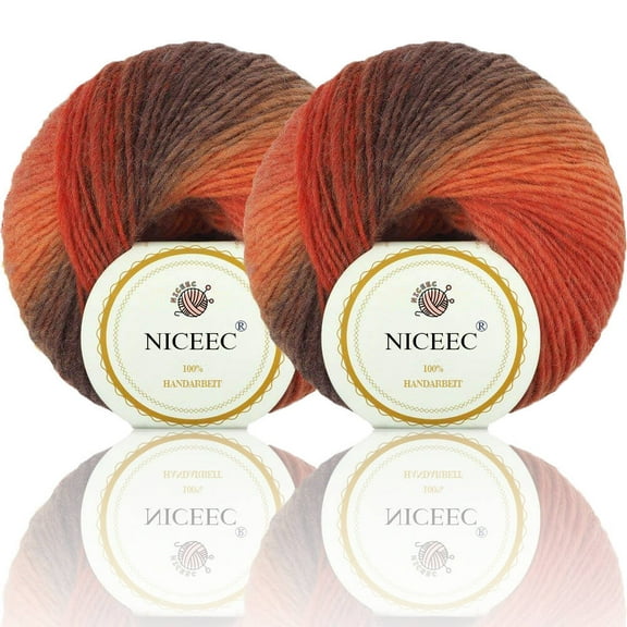 NICEEC 2 Skeins Soft Rainbow Yarn 100% Wool Gradient Multi Color Yarn for Crocheting Knit Total Length 180m×2(196yds×2,50g×2)-3#