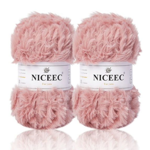 NICEEC 2 Skeins Super Soft Fur Yarn Chunky Fluffy Faux Fur Yarn Eyelash Yarn for Crochet Knit -Total Length 2×32m(2×35yds,50g×2)-Dusty Rose