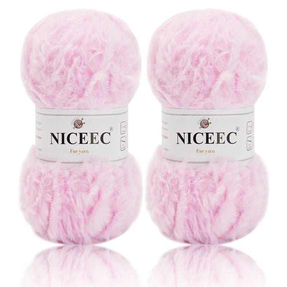 NICEEC 2 Skeins Super Soft Fur Yarn Chunky Fluffy Faux Fur Yarn Eyelash Yarn for Crochet Knit -Total Length 2×32m(2×35yds,50g×2)-First Blush