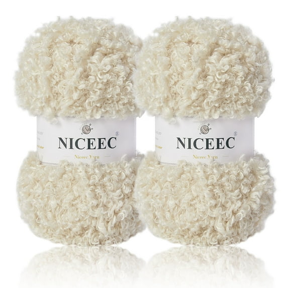 NICEEC 2 Skeins Teddy Fur Yarn Super Soft Yarn Chunky Fluffy Faux Fur Yarn Fuzzy Yarn Eyelash Yarn for Crochet Knit -Total Length 2×50m(2×55yds,3.53oz×2)-Beige