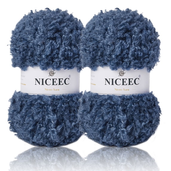 NICEEC 2 Skeins Teddy Fur Yarn Super Soft Yarn Chunky Fluffy Faux Fur Yarn Fuzzy Yarn Eyelash Yarn for Crochet Knit -Total Length 2×50m(2×55yds,3.53oz×2)-Dark Blue