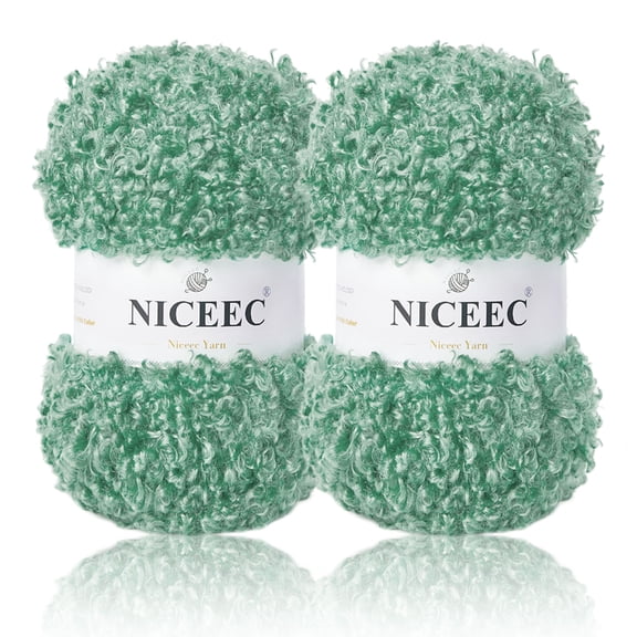 NICEEC 2 Skeins Teddy Fur Yarn Super Soft Yarn Chunky Fluffy Faux Fur Yarn Fuzzy Yarn Eyelash Yarn for Crochet Knit -Total Length 2×50m(2×55yds,3.53oz×2)-Green
