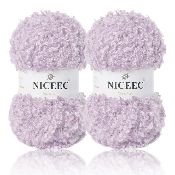NICEEC 2 Skeins Teddy Fur Yarn Super Soft Yarn Chunky Fluffy Faux Fur Yarn Fuzzy Yarn Eyelash Yarn for Crochet Knit -Total Length 2×50m(2×55yds,3.53oz×2)-Light Purple