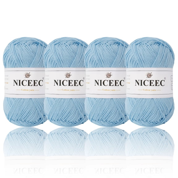NICEEC 4 Skeins Soft Baby Yarn 100% Cotton Yarn for Crochet Knitting 4 Ply Yarn Blanket Yarn for DIY Craft Fingering Weight Yarn Total Length 4×175yds/4×50g-Aqua