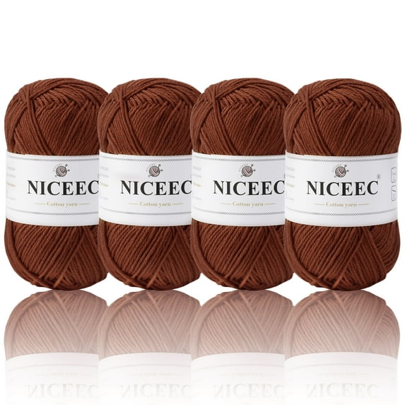 NICEEC 4 Skeins Soft Baby Yarn 100% Cotton Yarn for Crochet Knitting 4 Ply Yarn Blanket Yarn for DIY Craft Fingering Weight Yarn Total Length 4×175yds/4×50g(Caramel)
