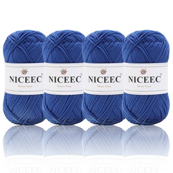 NICEEC 4 Skeins Soft Baby Yarn 100% Cotton Yarn for Crochet Knitting 4 Ply Yarn Blanket Yarn for DIY Craft Fingering Weight Yarn Total Length 4×175yds/4×50g(Dark Blue)