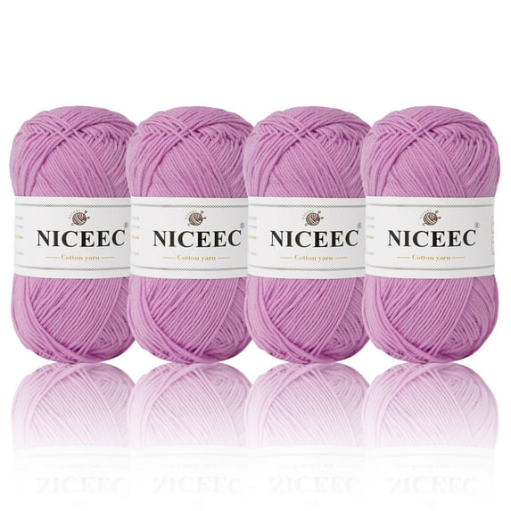 NICEEC 4 Skeins Soft Baby Yarn 100% Cotton Yarn for Crochet Knitting 4 Ply Yarn Blanket Yarn for DIY Craft Fingering Weight Yarn Total Length 4×175yds/4×50g-Pinkish Purple