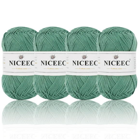 NICEEC 4 Skeins Soft Baby Yarn 100% Cotton Yarn for Crochet Knitting 4 Ply Yarn Blanket Yarn for DIY Craft Fingering Weight Yarn Total Length 4×175yds/4×50g(Sage)